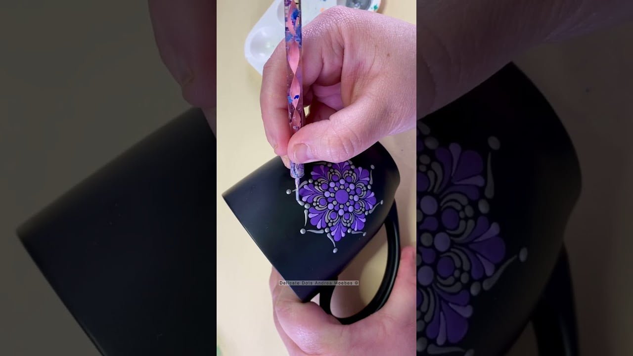 Tips and tricks for painting a dot mandala on a coffee mug #art #artist #satisfying #craft #howto